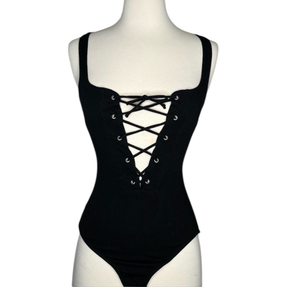 Lulus Black bodysuit lace up front XS